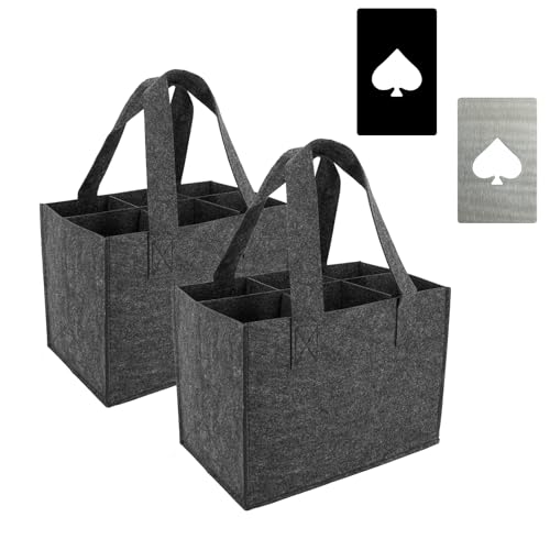 2 Stück Flaschenträger mit 2 Flaschenöffner,Flaschenträger 6 Flaschen, Wiederverwendbare Flaschenträger Filz, Flaschenkorb Wein Halter Bier Flasche Einkaufstasche, Weinflasche Tasche für Party
