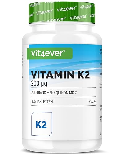 Vitamin K2 MK7-365 Tabletten - 200 µg pro Tablette - All-trans Gehalt >99,7% MK-7 Menaquinon - Hochdosiert - Ohne unerwünschte Zusätze- Vegan