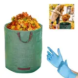 Gartenabfallsack, Laubsack, Gartensack, Gartenabfallsack Stabil 60L Garten Rasensack, Gartenabfallsäcke mit Griffen, Gartensack für Grünabfälle, für Gras Laub Gartenschnitt faltbar mit Handschuhen