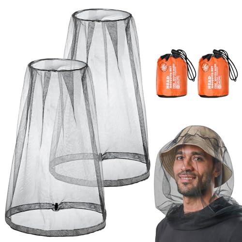 ACWOO 2PC Head Net Face Mesh Head Cover,Mosquito Kopf-Kescher Gesichts-Ineinander Greifen,Net Kopfschutz-Netz,Kopfnetz Gesicht Mesh Kopf Abdeckung für Outdoor Lovers,Klettern,Angeln, Imkerei(Schwarz)