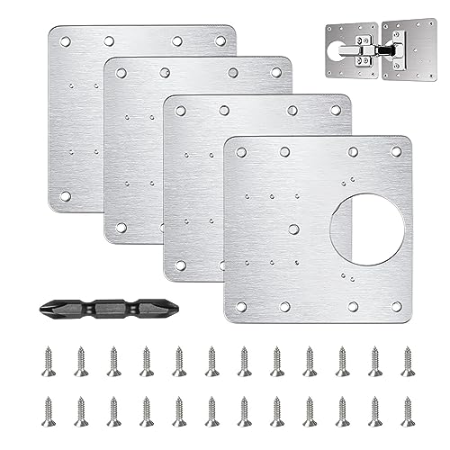 flintronic Edelstahl Scharnier Reparaturplatte, 4 Stück Küchenscharnier Reparaturplatten mit 24 Stück Schrauben, 9 x 9 cm Küchen Scharnier Reparaturset Tür Schrank Wohnmöbel Schublade Kisten Fenster