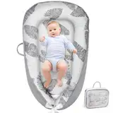 URMYWO Babynest Neugeborene Nestchen Baby 90x55 cm - Kokon Handmade zweiseitig Reisebett für Babys aus 100% Baumwolle - Babynestchen Feder Grau