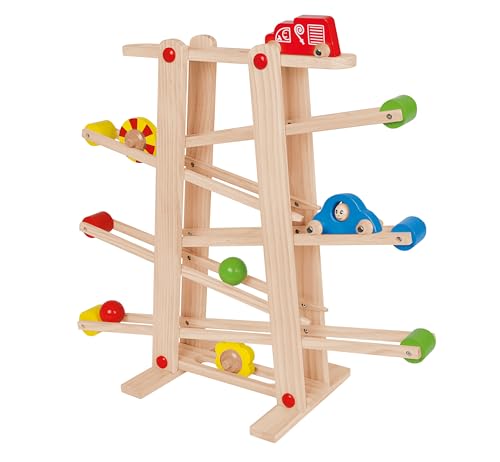 Eichhorn 100002029 Große Rollbahn aus Kiefernholz, 7-teilig, mit 6 Rollelementen, Kugelbahn für Kinder ab 1 Jahr, Größe: 67 x 56 cm