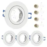 GeyouLux 4x LED Einbaustrahler 230V IP44 Rahmen mit GU10 Fassung, Aluminium Deckenspots Weiß, Rund Flach LED Spots Badezimmer Einbauspots Spot Einbaurahmen 68mm lochmass für Außen- Innen