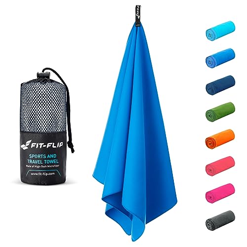 Fit-Flip Microfaser Handtücher - kompakt und leicht - Mikrofaser Handtuch schnelltrocknend - als Reisehandtuch, Sporthandtuch, Strandtuch - Badetuch groß (1x 180x90cm, Meerblau)