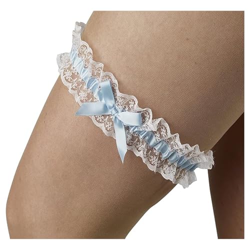 WenTigDY Strumpfband Blau Hochzeit Strumpfband Offwhite Hochzeit,Elegantes Strumpfband zur Hochzeit,Strumpfband Hochzeitsstrumpfband- Braut Strumpfband aus Spitze mit zarter Satinschleife- One Size