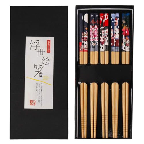 Essstäbchen, 5 Paar Stäbchen Japanisch Chopsticks Stäbchen Zum Essen Sushi Stäbchen Bambus Essstäbchen Spülmaschinenfest mit Luxuriöser Schwarz Handgemachte