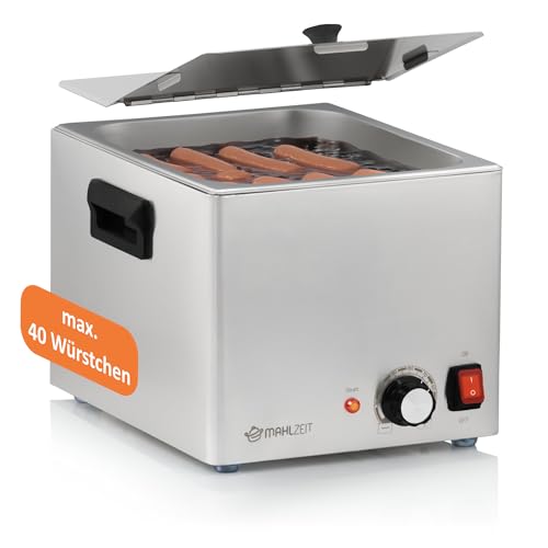 Mahlzeit Edelstahl Würstchenwärmer elektrisch | 29,5 x 34,5 x 24 cm | Bockwurstwärmer Gastro | 220-240 V | 1200 W | Bockwurstkocher, Bockwurst Wärmer, Würstchenkocher, Hot Dog Wärmer, Wurstwärmer