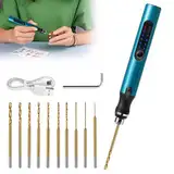 3-Gang-Elektro-Mini-Bohrstift, Wiederaufladbare DIY Handbohrer Elektrisch mit 10 Spiralbohrer, mini Bohrmaschine für Modellbau, Holz, Harz Schmuckherstellung Kunststoff Leiterplatte Leder
