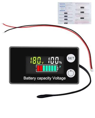 VOKTTA Batterie Messgerät mit Alarm Temperatur 12V 24V 36V 48V 60V 72V 84V,Batterie Kapazität Tester,8-100V LCD Digital Spannung Meter Für das Auto Batterie Anzeigellanzmesser