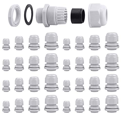 32 Pcs Kabelverschraubung Set, ARPDJK Einstellbar 3-15mm IP68 Kabelverschraubungen, Grau Kabeldurchführung Wasserdicht, M12, M16, M20, M25