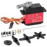 HTTYHT Lenkservo 25kg Servomotor 180 Grad Wasserdicht Digital Servo Metallgetriebe 7.4V DC Metall Servo Motor High Torque für RC Auto 1/8 1/10 1/12 Flugzeug Robot Arm mit Kabel 25T Horn Zubehör