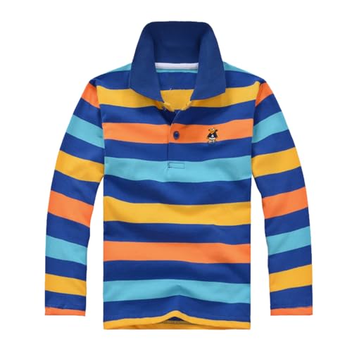 Jungen Poloshirt mit Streifen Langarm T-Shirt für Kinder Kleinkind Poloshirts für Jungen Active-Poloshirts mit Knopfleiste&Reverskragen Lässig Basic Polo Shirt Moden Atmungsaktiv Tops 3-14 Jahre