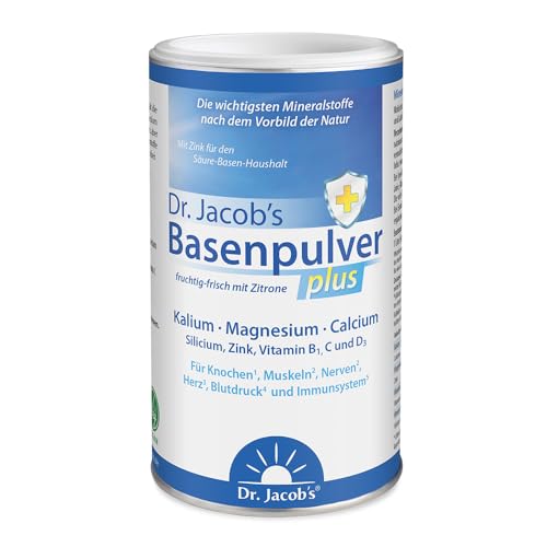 Dr Jacob's Basenpulver plus mit echter Zitrone I für Muskeln¹, Knochen², Herz³ und Blutdruck⁴ I Kalium Calcium Magnesium Zink I Vitamin C D B1 I auch bei Diäten I 300 g Basen-Pulver vegan