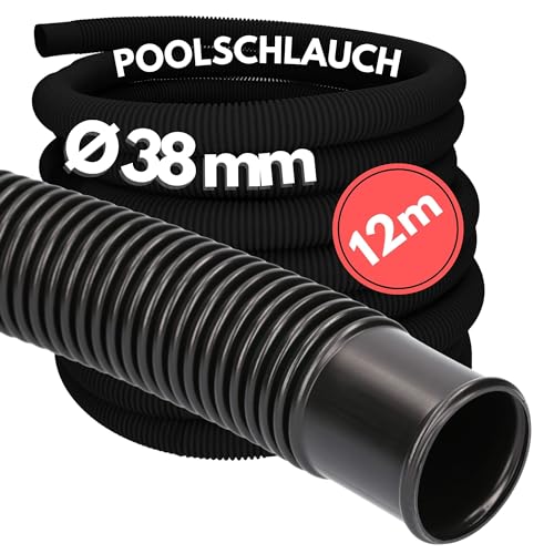 12 Meter Kalitec Poolschlauch 38mm, schwarz I Schwimmbadschlauch 38 mm I Schlauch Pool I Schlauch für Poolpumpe I flexibler Pumpenschlauch I Made in Germany I Formstabil I Trittfest