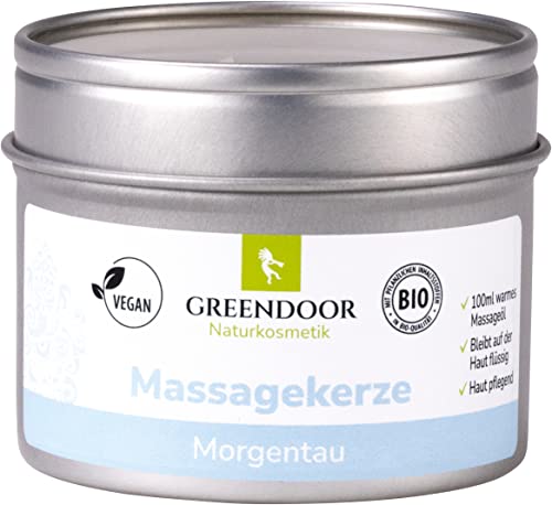 GREENDOOR Natur Massagekerze Morgentau 100ml, BIO Sojawachs BIO Babassu + entspannende ätherische Öle, vegan, rußt nicht, natürlich ohne Tierversuche, Naturkosmetik Geschenke Massage-öl