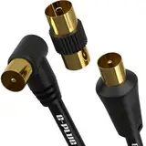 G-PLUG TV Antennenkabel 1.5m rechtwinklig mit Steckeradapter – Koaxialkabel Sat Kabel Stecker auf Stecker mit RF-Anschluss, Koax-Verlängerung Gold – für TV Receiver, 1&1 und Sky Box