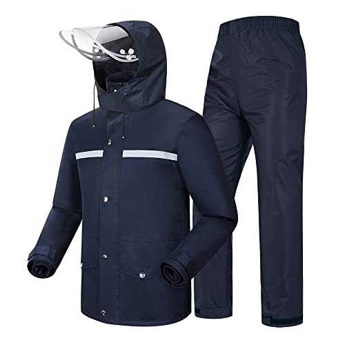 Coutyuyi Herren & Damen Regenanzug Reflektierender 100% Wasserdichter Anzug Outdoor Regenmantel Winddicht Regenjacke （XL, Navy Blau）