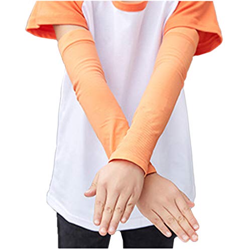 YONKOUNY Arm Sleeves UV-Schutz UPF 50+ Kinder Atmungsaktiv Armstulpen Sonnenschutz Sport Elastische Ärmlinge für Alter 5-12(Orange)