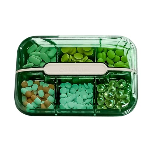 Medikamentenbox - Vitamin-Behälter, tägliche Tabletten-Organizer, Medikamentenaufbewahrungsbox mit 6 Fächern, Tablettenetui, transparenter Ständer