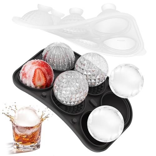 Eiswürfelform Silikon, Eiswürfelform Groß-5cm, BPA-Frei 6 Eiswürfelform Rund 3 Verschiedene Kugelförmige für Cocktail, Whiskey, Saft, Kaffee Eiskugel (Black)