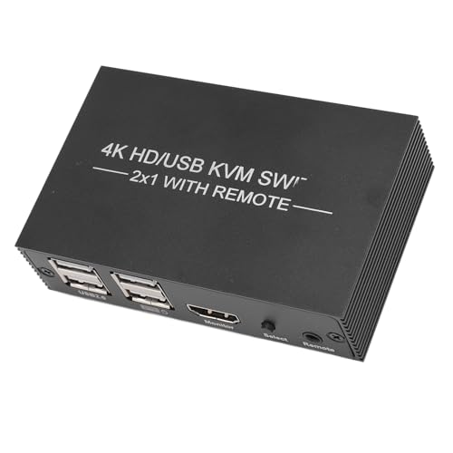 KVM-Switch, 4 USB 2.0-Anschlüsse, 1 Display, 2 Computer, Unterstützt 4Kx2K mit 2 USB-Kabeln für Heimkino, Gaming, Multimedia-Unterricht