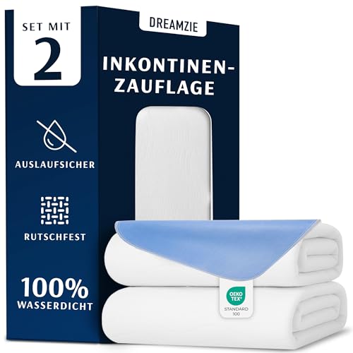 Dreamzie Inkontinenzunterlage Waschbar 75 x 90 cm - Matratzenschoner Saugfähig und Wasserdicht - Inkontinenz Bettunterlage - 2er-Set