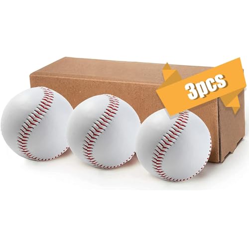 LeapBeast Professionelle Baseballs 9 Inch, 3pieces Handgenäht Baseballs, Hart Holz/Weiche Gummikern Basebälle für Erwachsene, Jugendtraining, Professionelle Baseballspiele (Harter Ball)