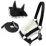 Hobby Horse Zubehör-Set, Halfter, Schwarz mit Führstrick und Insektenmütze, Schwarz und Weiß, für Hobby Horse, Größe A4 und A3