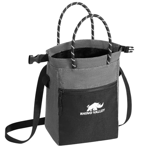 Rhino Valley Magnesiabeutel, kein Leck magnetische Klettern Chalk Bag mit Griff, Klettern Chalk Bucket Gear mit verstellbaren Gürtel Reißverschlusstaschen für Fitness, Gewichtheben, Grau/Schwarz