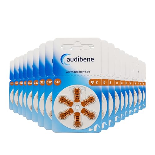 audibene Hörgerätebatterien Typ 312 braun, Batterien für Hörgeräte 120 Stück Vorratspack, Made in Germany, inkl. GRATIS Reinigungstuch, Wireless Approved, quecksilberfrei