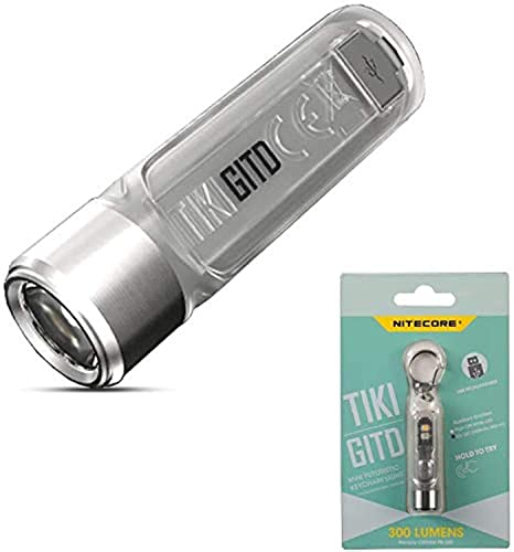 Nitecore Tiki GITD – Mini-Taschenlampe – leuchtet im Dunkeln – wiederaufladbar 300 Lumen – LED mit Ultraviolettem Licht – Taschenlampe – Schlüsselanhänger wasserdicht IP66 NCTIKIGITD Grau