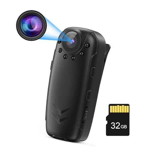 TDW Kleine Kamera ohne WLAN, HD 1080P Mini Überwachungskamera mit 32G Speicherkarte Aufzeichnung Kleine Kamera mit Bewegungserkennung Nachtsicht Body Cam für Innen Aussen Überwachung