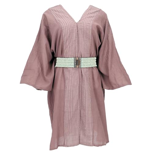 GURU SHOP Japan Style Tunika, Boho Kaftan, Kurzarm Strandtunika Für Starke Frauen - Braun, Damen, Baumwolle