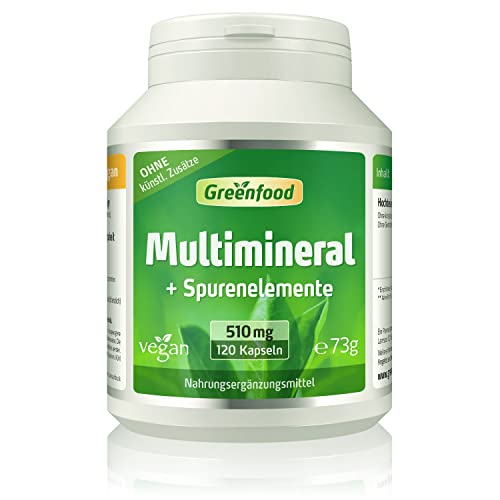 Multimineral + Spurenelemente, 510 mg, hochdosiert, 120 Kapseln, vegan, hohe Bioverfügbarkeit - für Knochen (Calcium), Haare und Nägel (Selen, Zink), und Nervensystem (Magnesium, Jod). OHNE künstliche Zusätze. Ohne Gentechnik. Vegi-Kapseln.