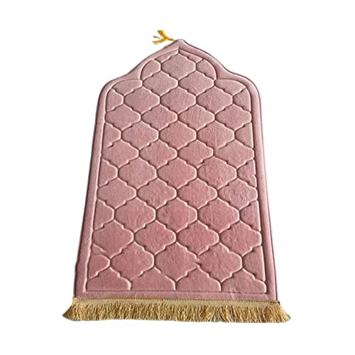 Baoblaze Traditioneller muslimischer Gebetsteppich Weich, Traditional Muslim Prayer Rug, Gebet Teppich Matte Faltbar, Carpet Soft Ramadan, Muslim Prayer Rug Carpet für Kinder Frauen Männer, ROSA