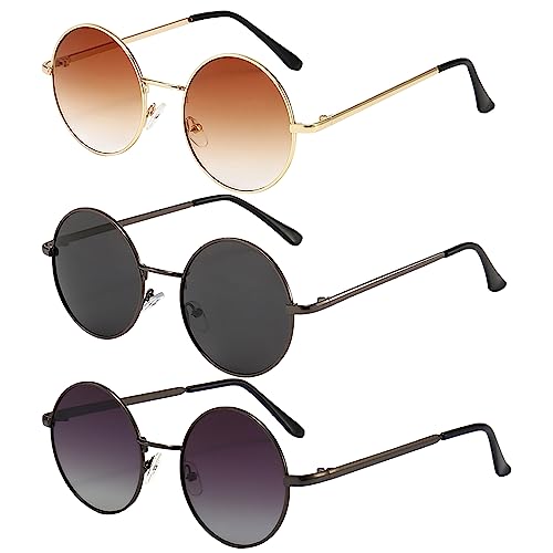 3 Stück Sonnenbrille Retro Herren Sonnenbrille Rund Sonnenbrille Rund Damen Sonnenbrille Herren Polarisiert, Vintage Metallrahmen Fahrerbrille Unisex Brille UV400-Schutz