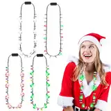 4 Stück LED Halskette Weihnachten Accessoires Halskette Weihnachtsbaum Weihnachtsmann Kleine Glühbirne Lichterkette Halskette für Kinder 3 Modi Weihnachtskette Erwachsener Weihnachten Schmuck Zubehör