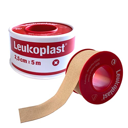 Leukoplast Tape 2,5 cm x 5 m - Pflaster Rolle Fixierpflaster Rolle mit Schutzring - Sensitiv mit starker Klebekraft - Ideales Verbandspflaster - Für Praxis, Klinik, Hausapotheke