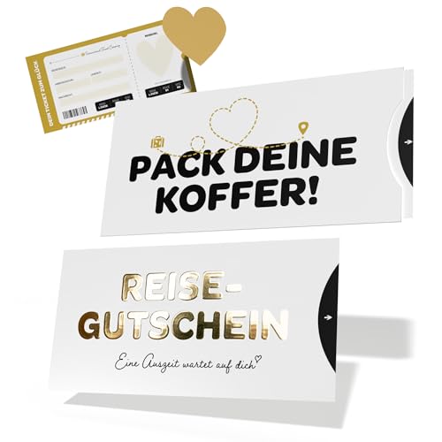 Creatastic® - Reisegutschein [Hülle, Karte mit Goldlack, Rubbelaufkleber] Gutschein Karte | Reisegutschein Geschenk Verpackung | Flugticket Geschenk | Gutschein Reise Kreuzfahrt Geburtstagskarte