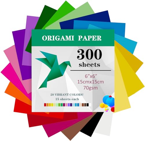 TYOREW Origami-Papier, 300 Blatt, 15 x 15 cm, doppelseitig, 70 g/m², 20 Farben, kleine Origami-Papierquadrate für Kinder, DIY, Schule, Kunst, Bastelprojekte, Kinder und Erwachsene