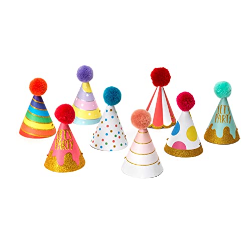 Legami - Set von 8 Partyhüten, mit Pompon und Glitzerdetails, Einheitsgröße, Ø 4,2 cm