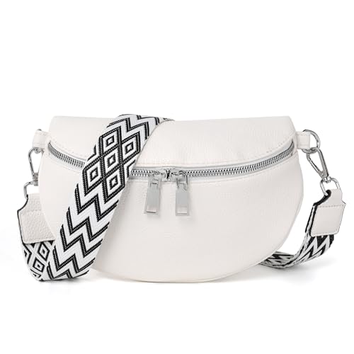 TANTOMI Umhängetasche Damen PU Leder, Crossbody Bag Mit Breitem Gurt, Bauchtasche Stylisch, Elegante Gürteltasche