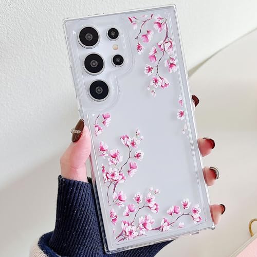 Miagon Blume Serie Handyhülle für Samsung Galaxy S22 Plus,Durchsichtig Klares Dünn Weiches Flexible TPU Hülle mit Motiv Schutzhülle,Rosa Blume