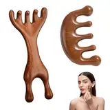 Holz Kopfhaut Massagebürste 2 Stück Kopfmassage Kamm Sauerstoffmassage Massagewerkzeug für entspannende Kopfhautpflege und Durchblutungsförderung ideal für Zuhause oder unterwegs