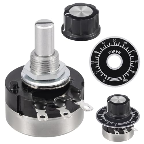 ALLECIN 2 Stück RV24YN20S 100 Ohm Potentiometer Single Turn B101 Taper Drehpotentiometer 3 Klemmen Einzeldrehung Kohlefilm-Potentiometer Variable Widerstände mit A03 Drehknöpfe und Zifferblatt