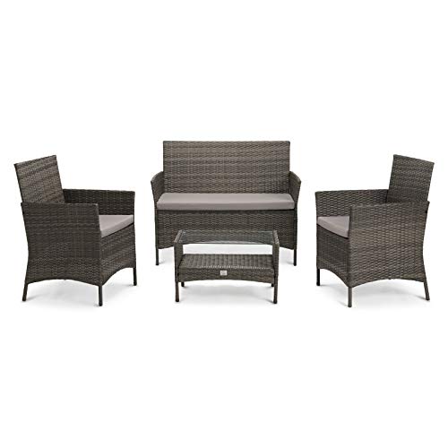 SVITA BROOKLYN Gartenmöbel Poly Rattan Sitzgruppe Essgruppe Set Sofa-Garnitur Lounge (Grau)