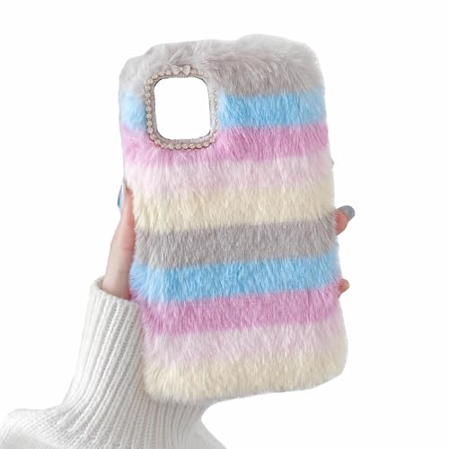 Rnrieyta Miagon Bunt Plüsch Hülle für Samsung Galaxy A24 4G,Handyhülle Mädchen Flauschige Schutzhülle Silikon Cover Faux Pelz Case