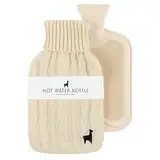 Nordstern Premium Wärmflasche mit weichem Strickbezug – Auslaufsichere Wärmeflasche zur Schmerzlinderung, Bettflasche aus Naturkautschuk für Kinder und Erwachsene - Beige