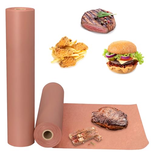 Vueinrg Metzgerpapier Pink, 2 Rolle Butcher Paper BBQ Kraftpapier Rolle Food Grade Kraft Paper für Grill, Smoker, Fischfleisch,perfektes Kochen von saftigem(30cm×10 Meter Roll)